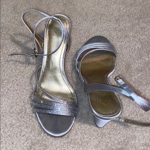 Belle Badgley Mischka silver wedges